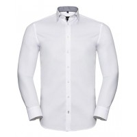 Russell Collection - Men´s Long Sleeve Tailored Contrast Herringbone Shirt