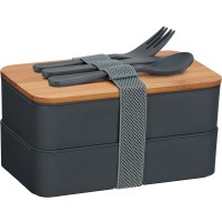 Doppel-Lunchbox mit Bambus-Schneidebrett und Besteck